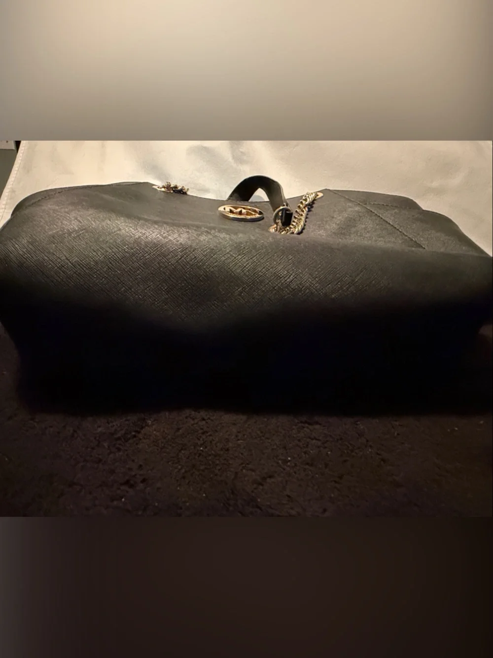 Michael Kors Black Saffiano Tote with Gold Chain Detail
